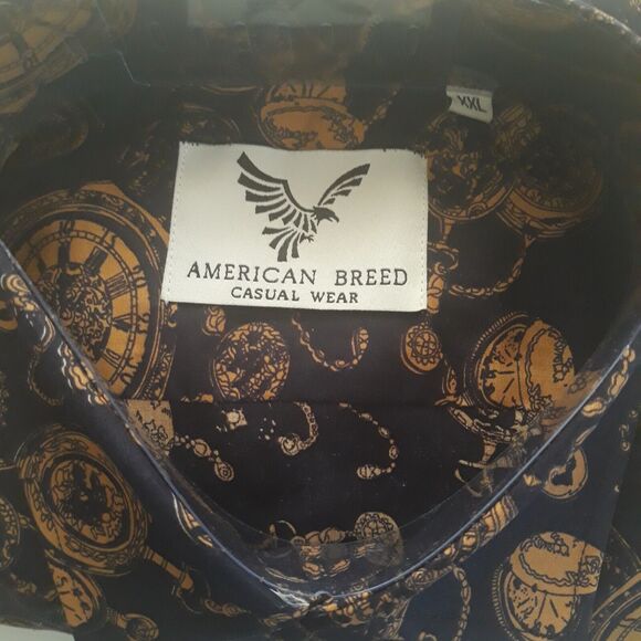 American Breed Casual Wear Mens XXL Navy Gold Stop Watch Chains Longe Sleeves - Picture 9 of 13